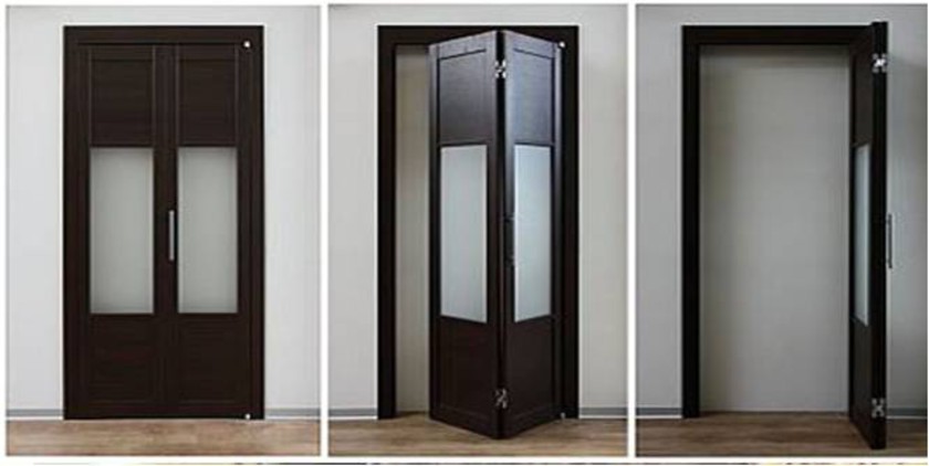 Шпонированные двери гармошка с матовыми стеклянными вставками Анапа