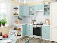 Небольшая угловая кухня в голубом и белом цвете Анапа